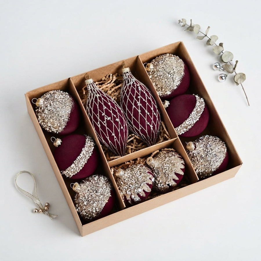 10-Piece Luxury Christmas Ornament Gift Set – Mixed Shapes