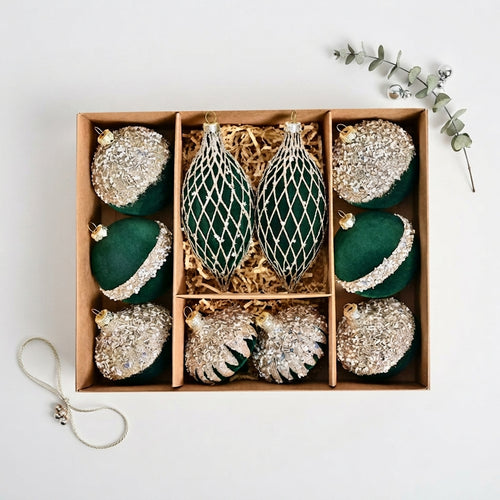 10-Piece Luxury Christmas Ornament Gift Set – Mixed Shapes