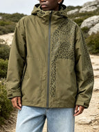Water-reactive cheetah rain jacket