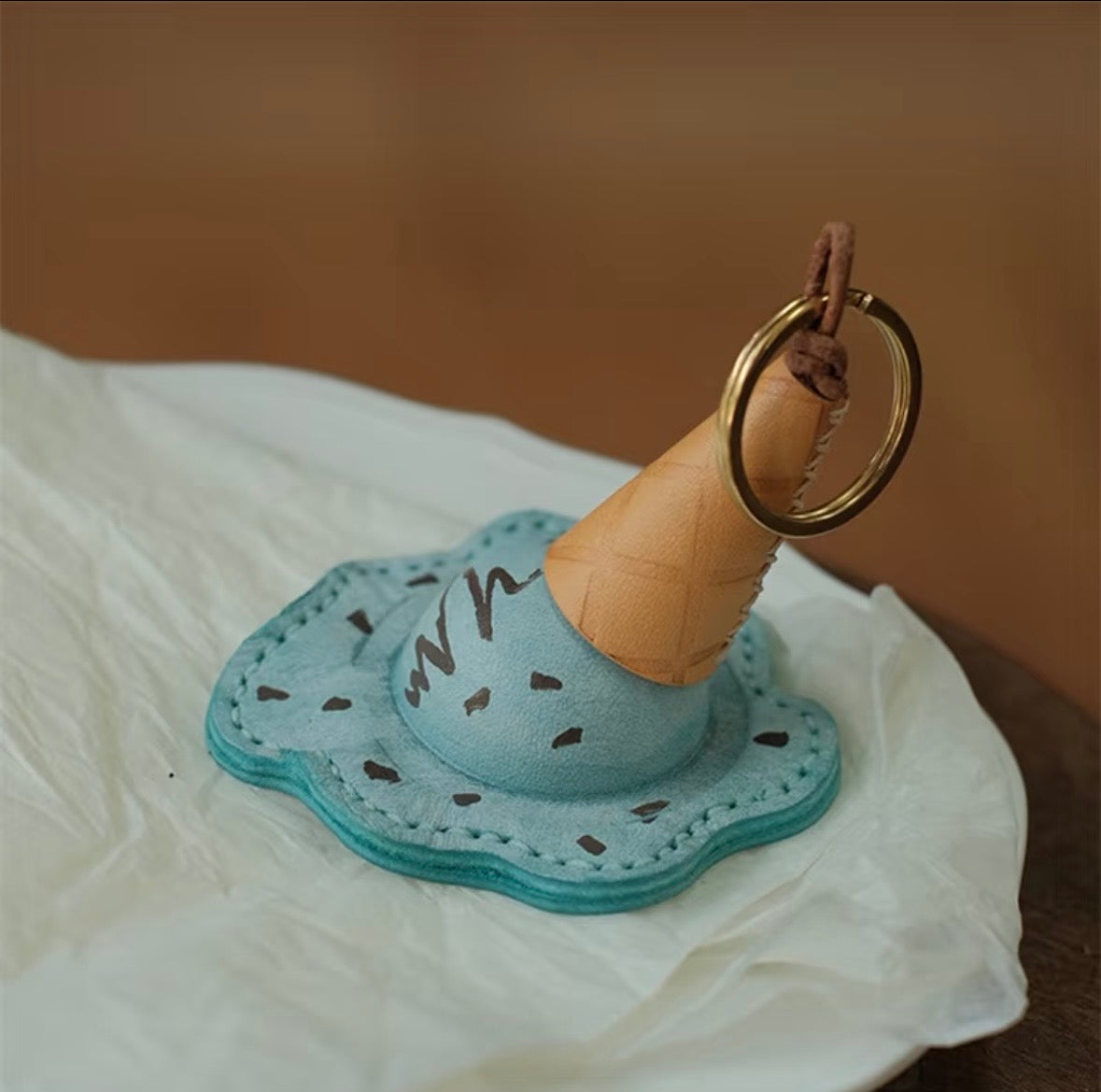 Handmade Leather Ice Cream Charm Keychain