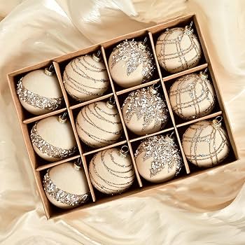 12-Piece Embellished Christmas Ball Set – Mixed Finish Gift Box