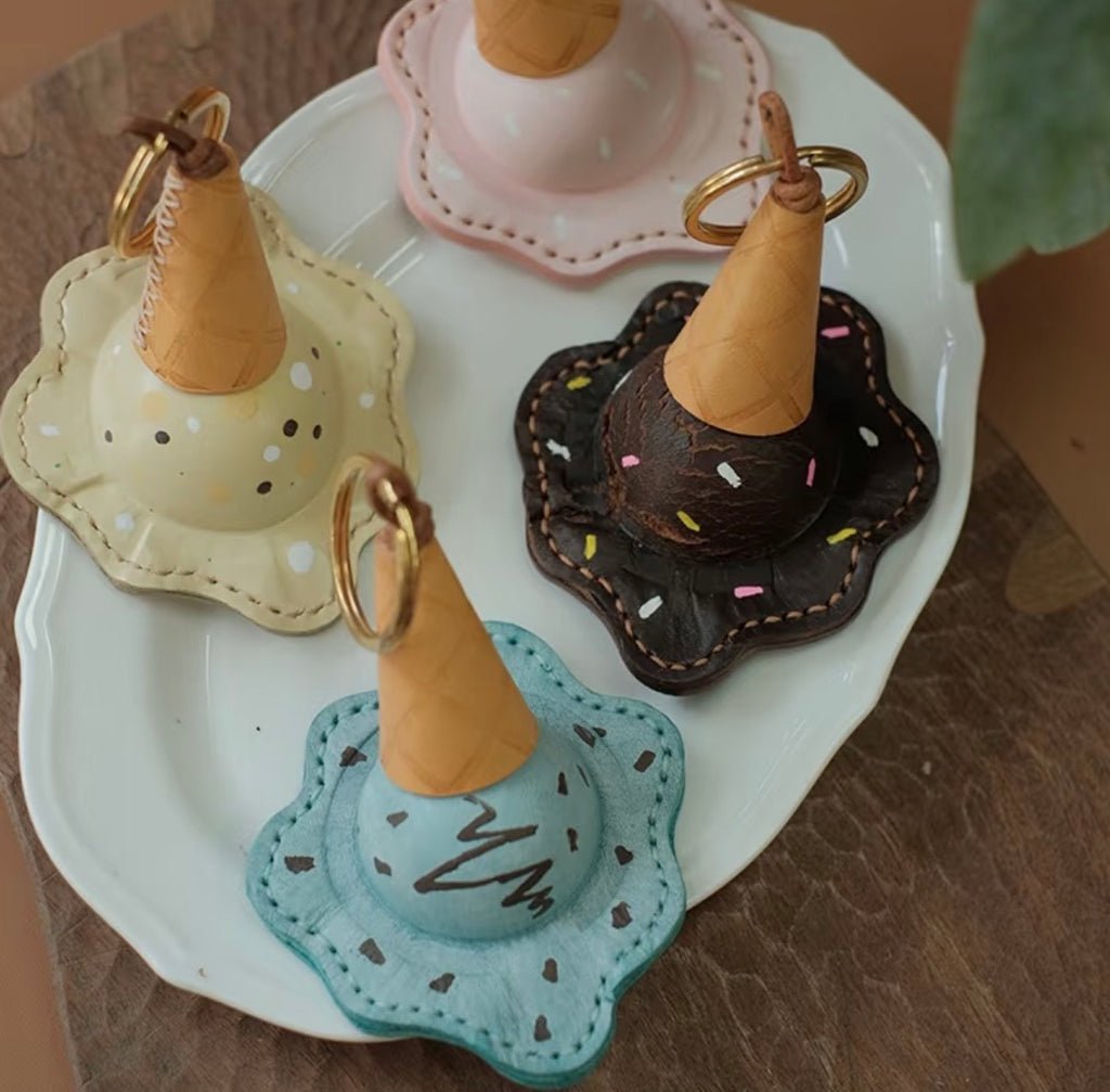 Handmade Leather Ice Cream Charm Keychain