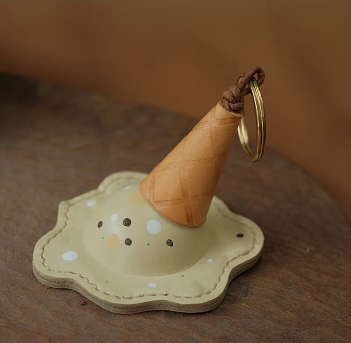 Handmade Leather Ice Cream Charm Keychain