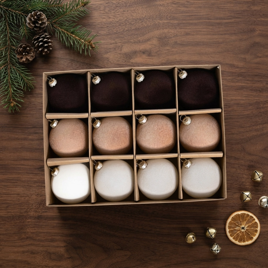 12-Piece Velvet Matte Christmas Ball Set – Tonal Trio Gift Box