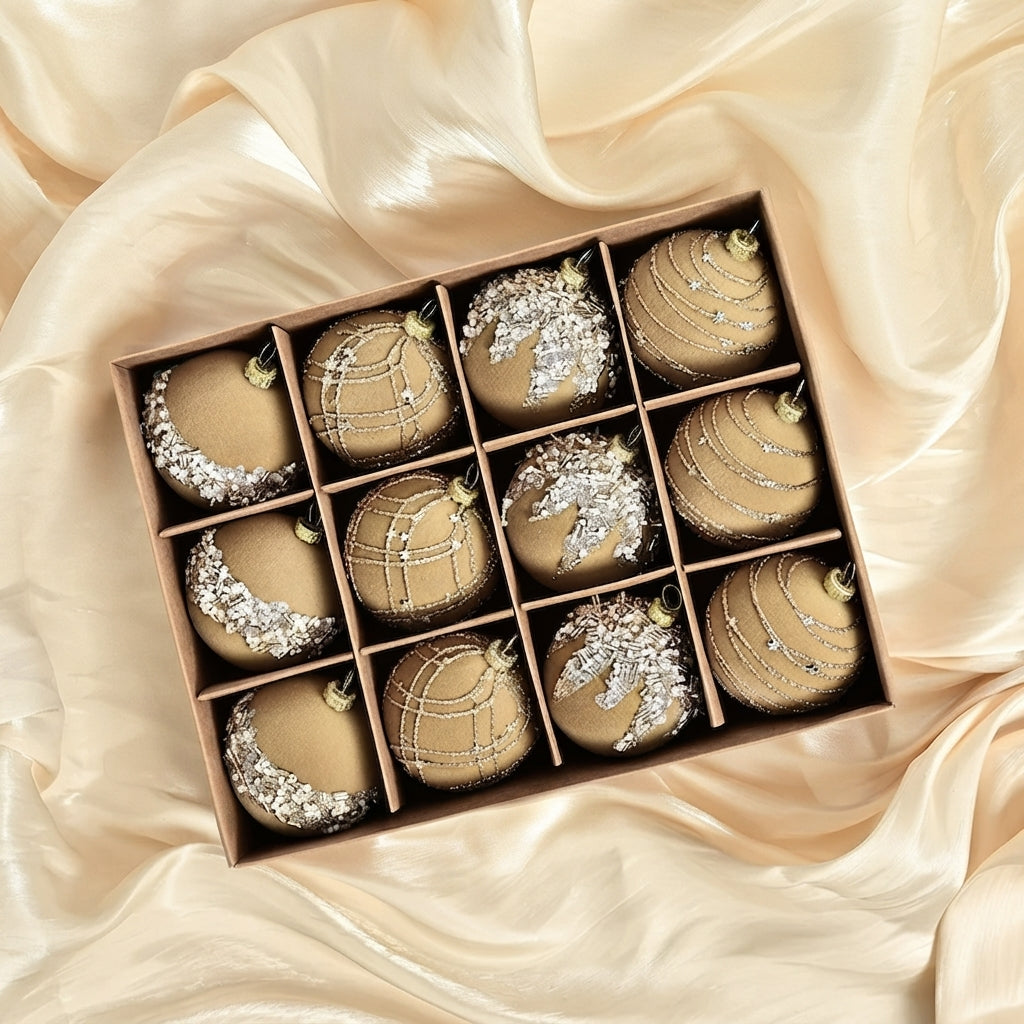 12-Piece Embellished Christmas Ball Set – Mixed Finish Gift Box