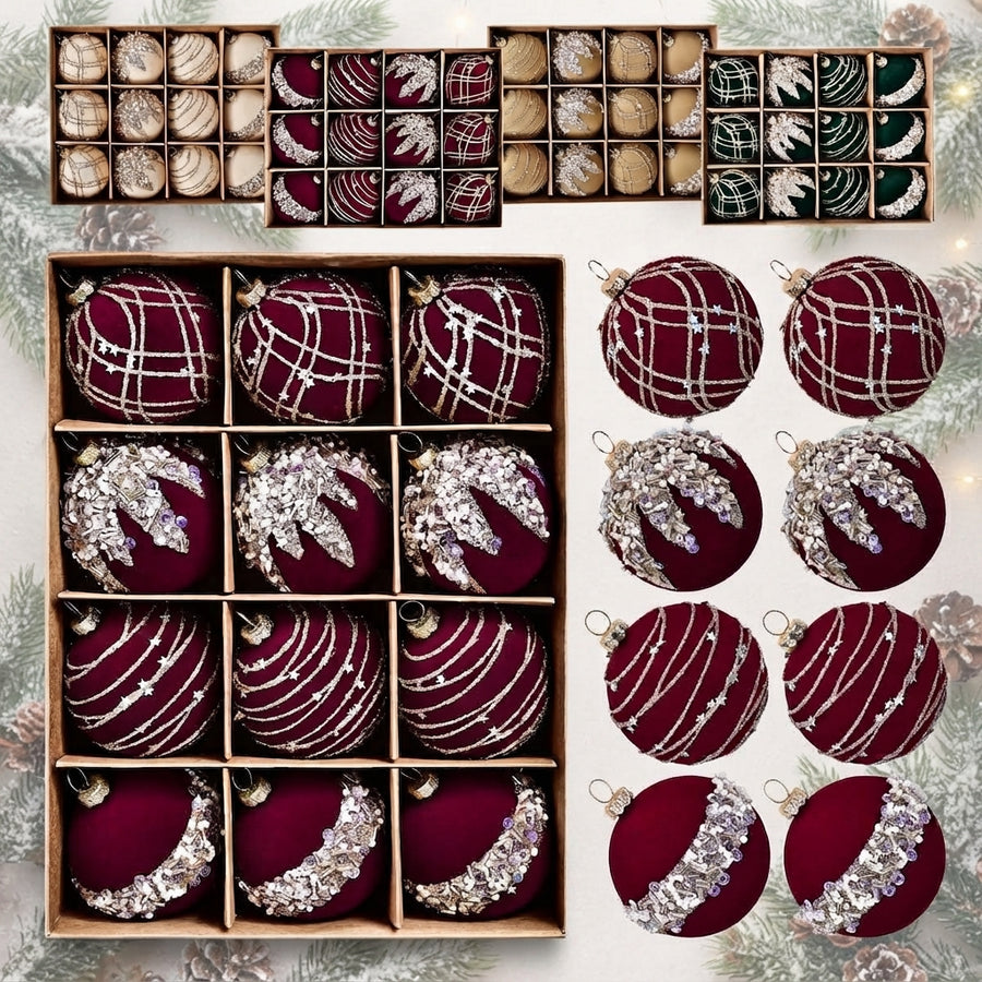 12-Piece Embellished Christmas Ball Set – Mixed Finish Gift Box
