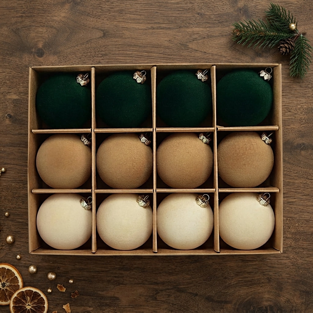 12-Piece Velvet Matte Christmas Ball Set – Tonal Trio Gift Box