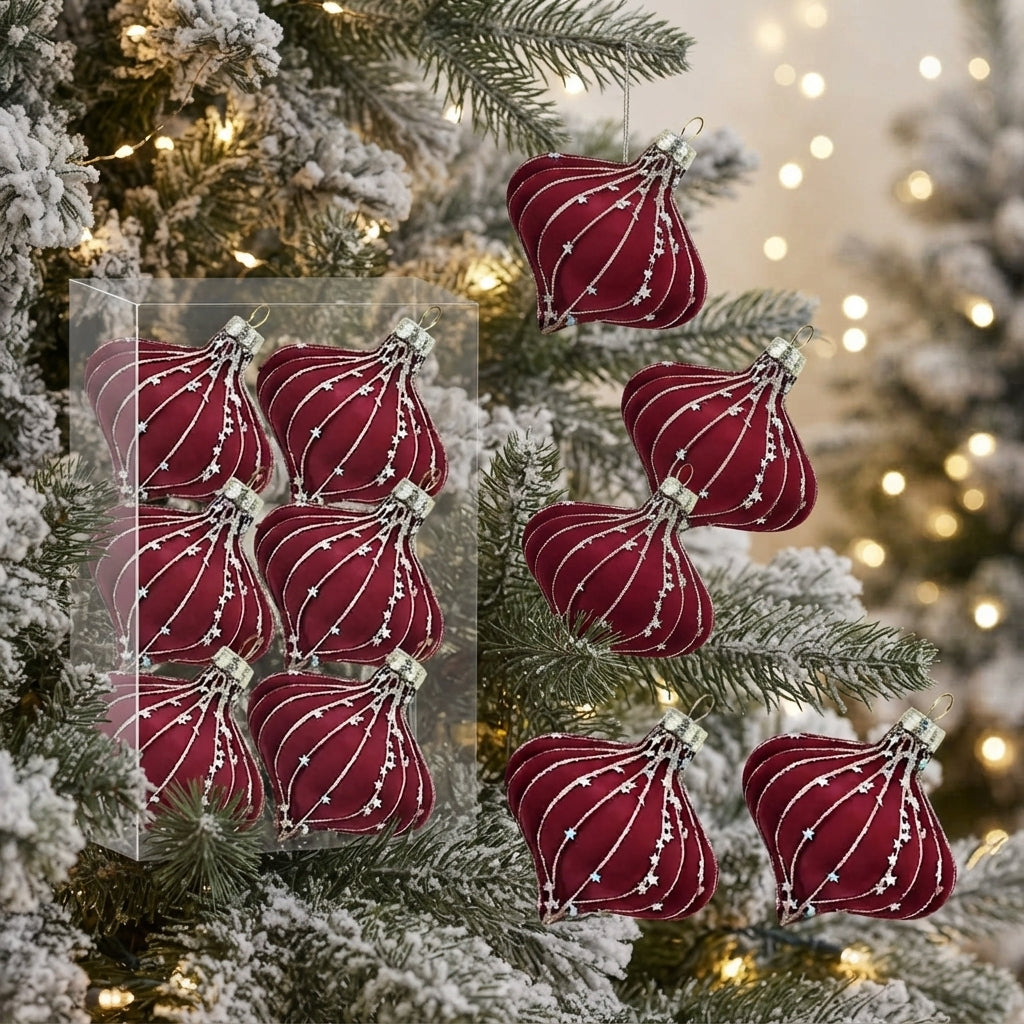 6-Piece Star-Swirl Onion Christmas Ornaments – Velvet & Glitter