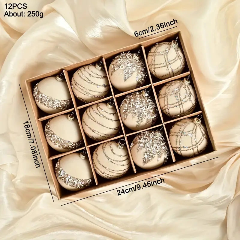 12-Piece Embellished Christmas Ball Set – Mixed Finish Gift Box