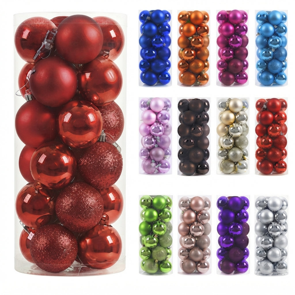 24-Pack Christmas Ball Ornaments – Matte & Glitter Mix
